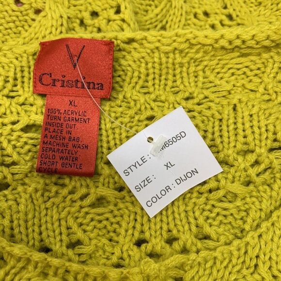 V Christina Womens Sweater XL Crochet Granny Cottage Core Dijon Yellow Floral - Picture 7 of 9